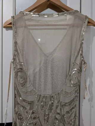 Vestido fiesta plata/beige T38