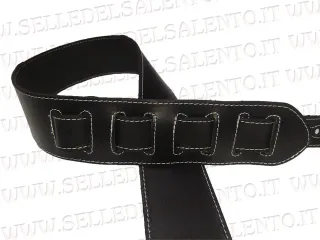 Tracolla chitarra basso cuoio impunture bianche