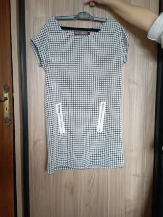 Vestido estampado cuadros blanco y negro talla S