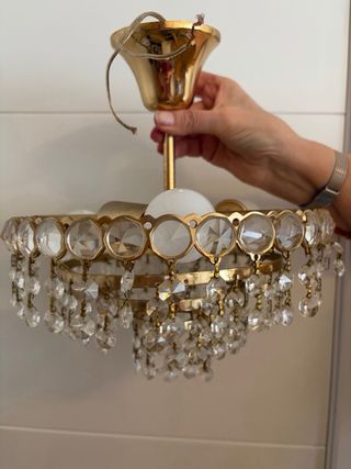 Lámpara plafón latón y cristal