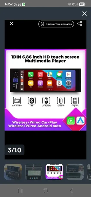 Radio Coche 1 DIN Carplay Android Auto