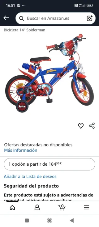 Bicicleta Spiderman como nueva