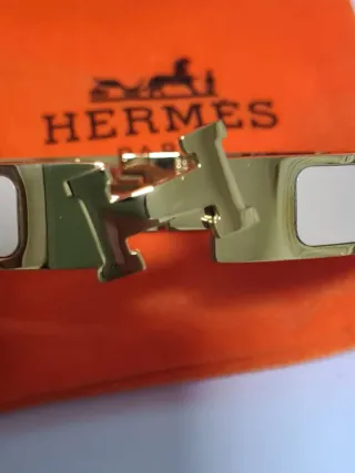 Pulsera Hermes H Dorada y rosa palido