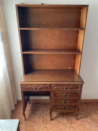 Escritorio antiguo madera y cristal