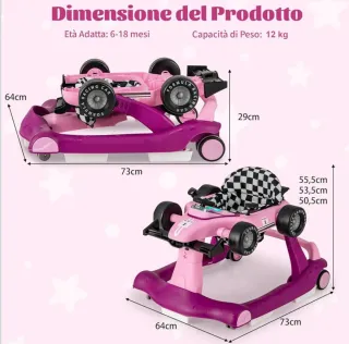 Andador bebé coche F1 rosa 3 alturas