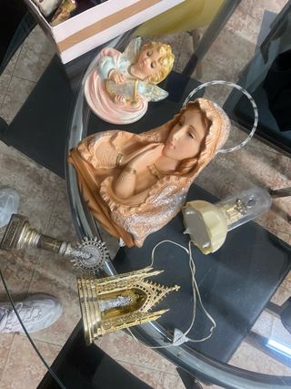 Lote figuras antiguas: Virgen María y ángel