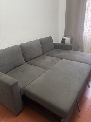 Sofá Cama Gris Tela Como Nuevo
