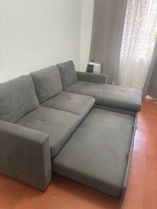 Sofá Cama Gris Tela Como Nuevo