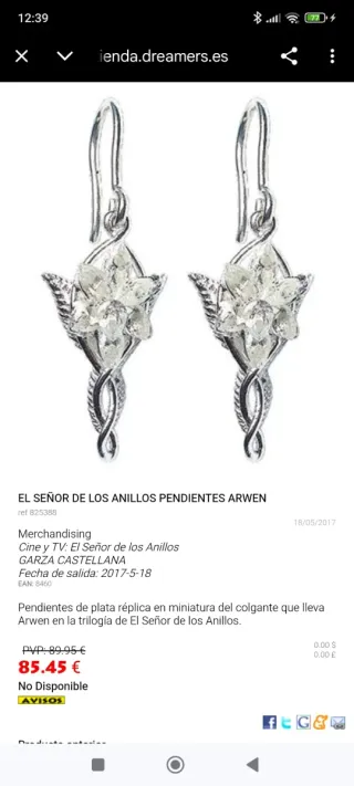 Pendientes Arwen Estrella del Atardecer plata.