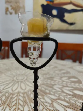 Juego 3 Candelabros Metal Negro y Cristal