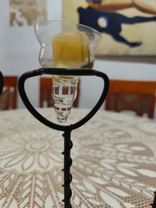 Juego 3 Candelabros Metal Negro y Cristal