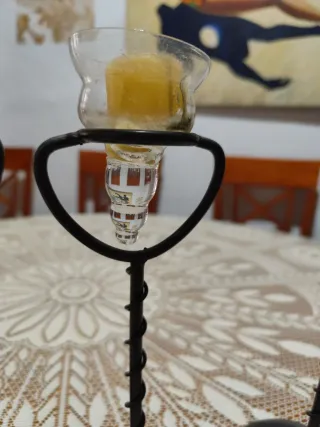 Juego 3 Candelabros Metal Negro y Cristal