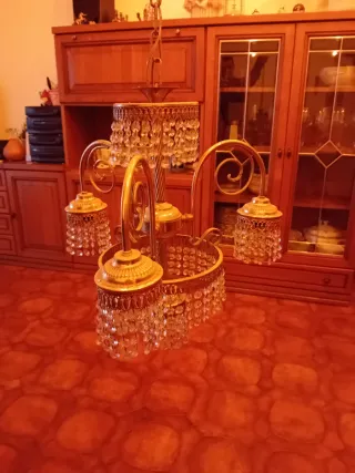 Lampadario vintage anni '70 oro e cristallo,4 luci