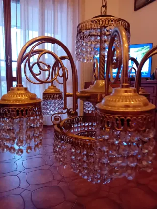 Lampadario vintage anni 70 oro cristallo 9 luci