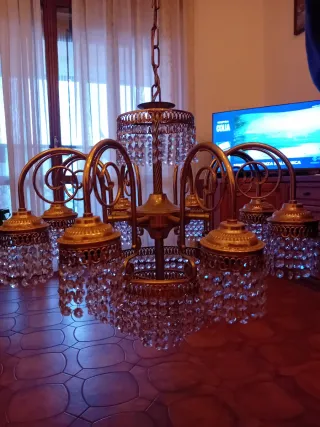 Lampadario vintage anni 70 oro cristallo 9 luci