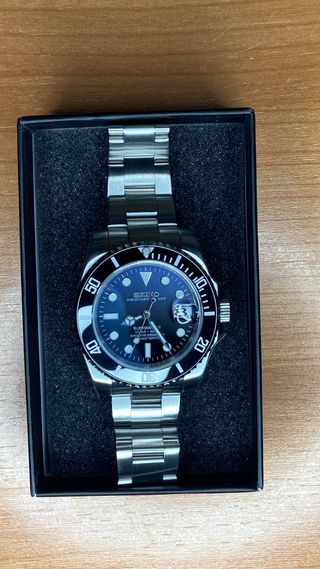 Seiko Mod Submariner Negro/Plateado
