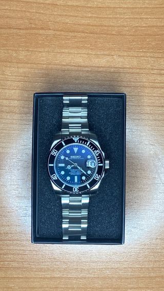 Seiko Mod Submariner Negro/Plateado