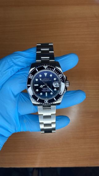 Seiko Mod Submariner Negro/Plateado