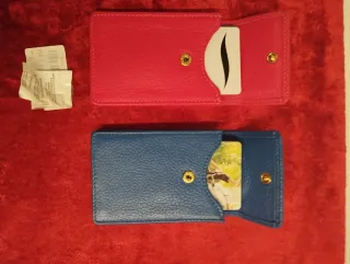 Tarjeteros de piel azul y rosa
