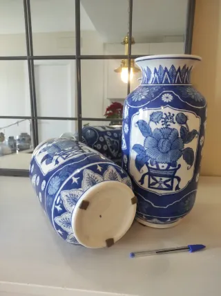 Coppia di vasi cinesi blu e bianchi