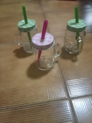 Jarra Vidrio con Tapa y Pajita (3 Unidades)