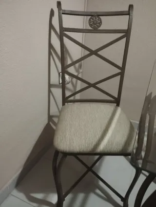 Mesa cristal forja 6 sillas