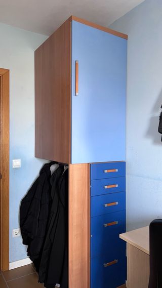 Armario modular azul y madera