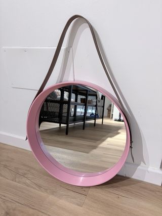 Espejo redondo rosa con correa 40 cm de diámetro