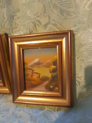 Coppia Quadretti Dipinti Cornice Oro