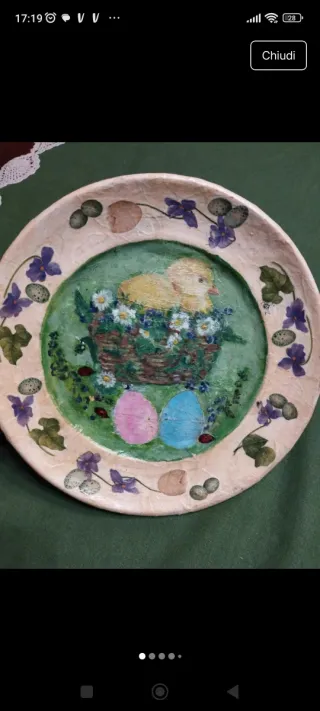 Piatto decorativo Pasqua con pulcini e uova