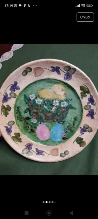 Piatto decorativo Pasqua con pulcini e uova