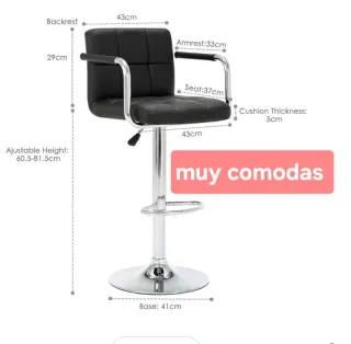 Sillas Altas Negras y Cromadas. Altura graduable