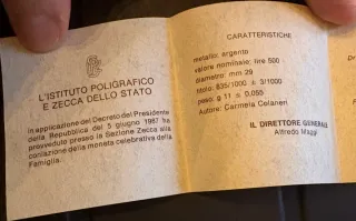 Moneta Celebrativa Famiglia 1987 Zecca