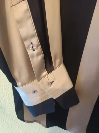 Blusa Zara Raso Rayas Beige y Negro