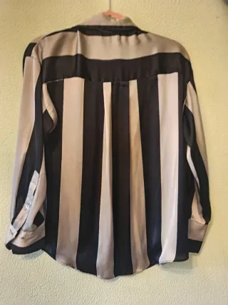 Blusa Zara Raso Rayas Beige y Negro