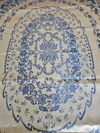 Colcha Damasco Livorno Antiga branca/Azul