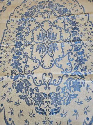 Colcha Damasco Livorno Antiga branca/Azul