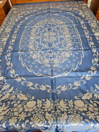 Colcha Damasco Livorno Antiga branca/Azul