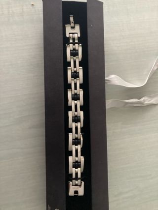 Pulsera caballero eslabones plata y negro