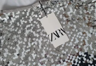 Falda Zara lentejuelas plateadas