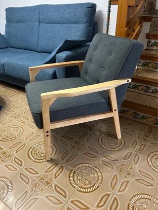 2 Sillones Madera Haya y Tela Vaquera