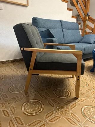 2 Sillones Madera Haya y Tela Vaquera