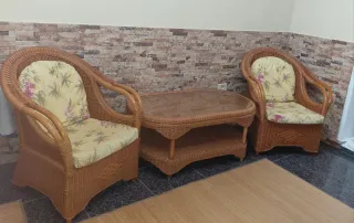 Juego terraza: 2 sillones y mesa ratán