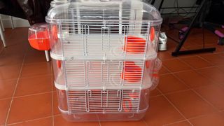 Jaula hámster 3 niveles naranja y transparente