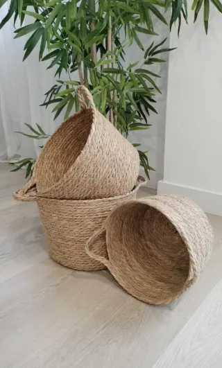 Conjunto 3 Cestas Fibras Naturales Estilo Nórdico