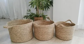 Conjunto 3 Cestas Fibras Naturales Estilo Nórdico
