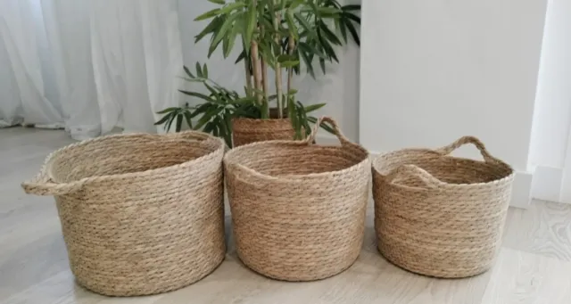 Conjunto 3 Cestas Fibras Naturales Estilo Nórdico