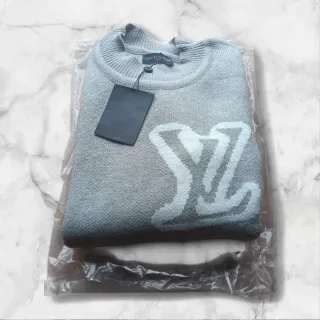 Maglione Louis Vuitton Logo Intarsia Grigio NWT