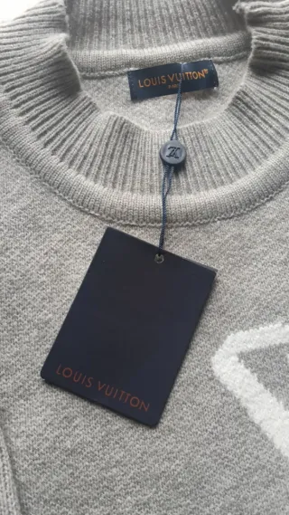 Maglione Louis Vuitton Logo Intarsia Grigio NWT