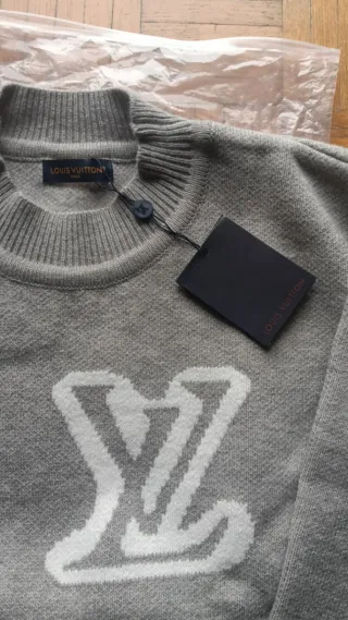 Maglione Louis Vuitton Logo Intarsia Grigio NWT